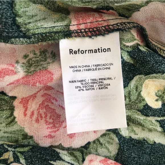 REFORMATION FOREST GREEN PINK FLORAL PRINT MIDI DRESS SUSTAINABLY MADE I… - Picture 5 of 13